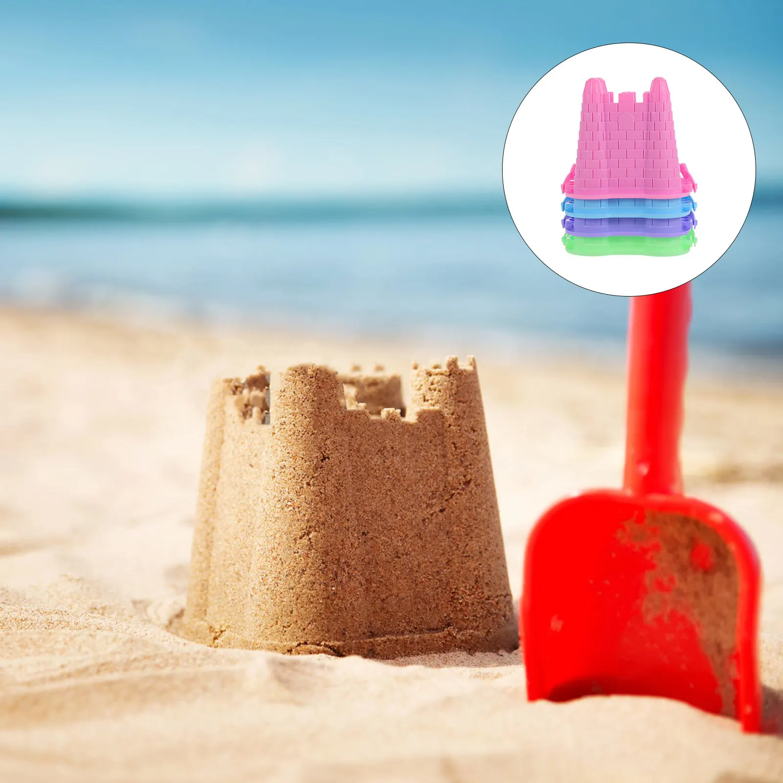 

4Pcs Kids Sandcastle Buckets Plastic Small Sand Castle Beach Pails Colorful Sand Molds Creative Summer Play Sandcastle Molds