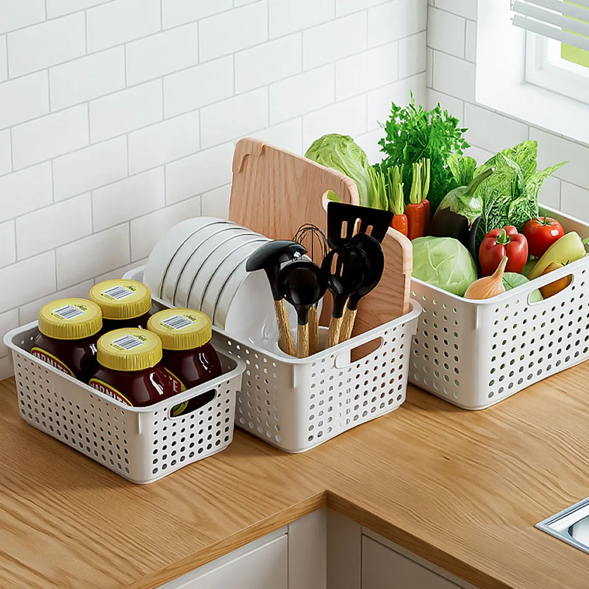 1/3 piece set thickened and reinforced storage basket, desktop sundries and snacks storage rack, kitchen storage basket