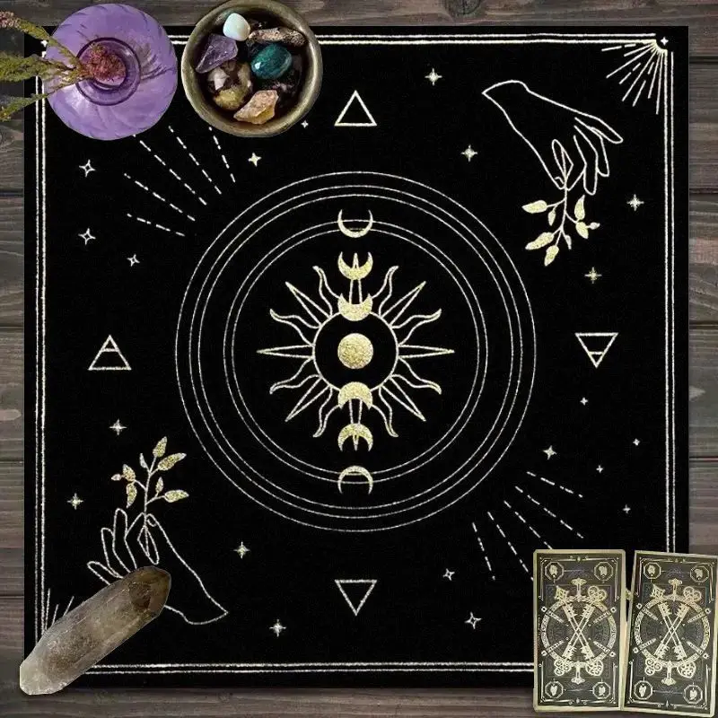 VIKAMA Infinite Symbol Double Moon Tarot Tablecloth, Mystical Divination Altar Cloth Ceremony for Spiritual Room Decor