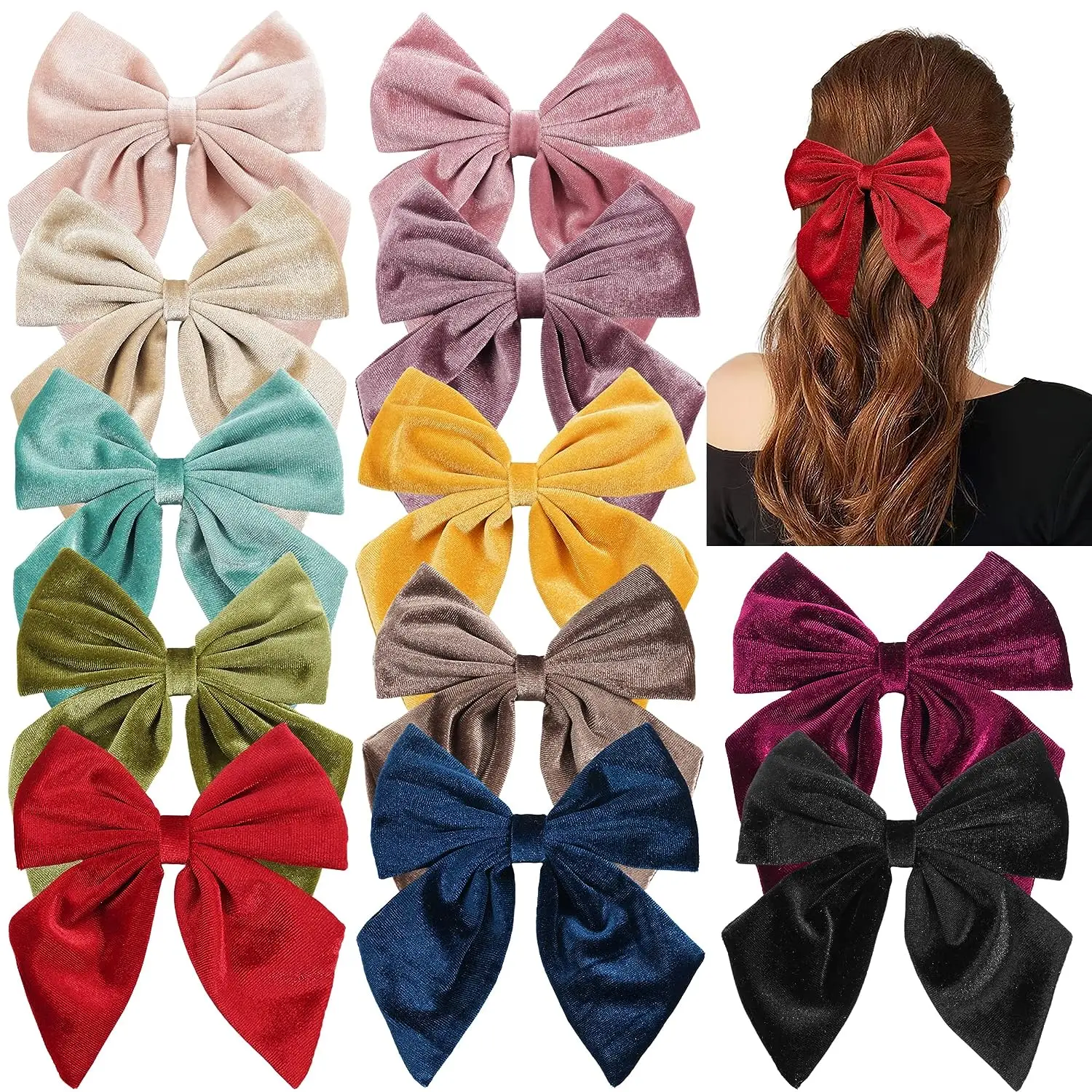 Velvet Sweet Bow Hairpins Solid Color Bowknot Hair Clips For Girls Satin Butterfly Barrettes Duckbill Clip Kids Hair Accessories