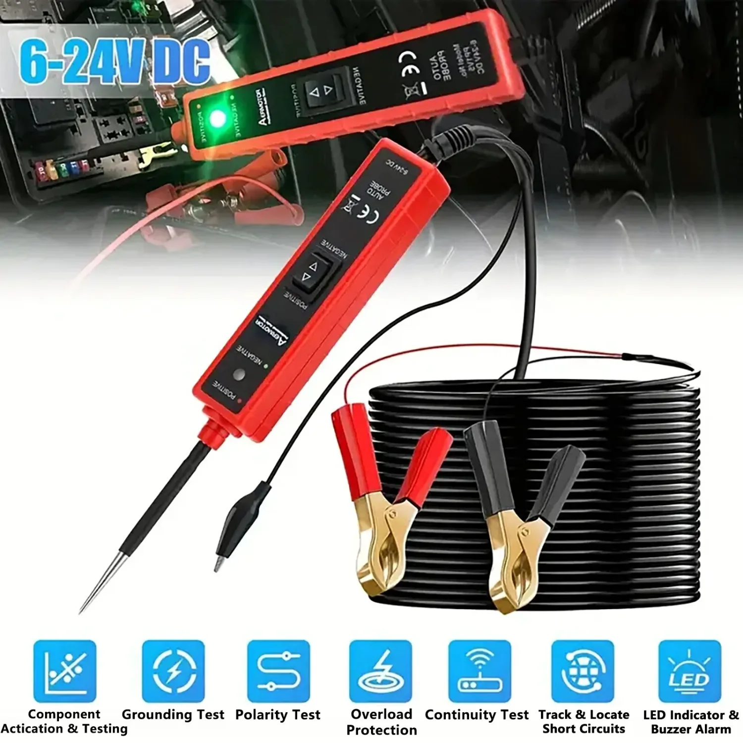EM285 DC Car Circuit Tester 6-24V Power Circuit Probe Detector Diagnostic Repair Tool Test Lamp Continuity/Voltage Polarity
