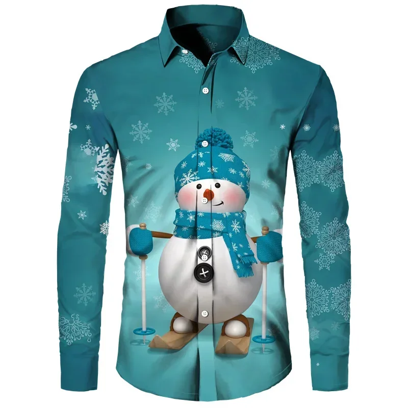 Camisa hawaiana de árbol de Papá Noel con tema navideño para hombre, Tops informales Vintage con estampado de flores en 3d, ropa de manga larga para vacaciones Y2k