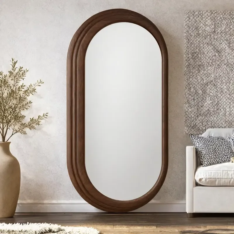 Antique Bronze Walnut Full Length Floor to Ceiling Mirror Asymmetrical Crescent Arched Vertical Decor for Hotel Wholesale