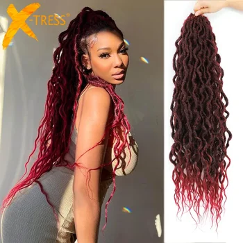 Ombre Burgundy Color Synthetic Crochet Braids Hair Extensions X-TRESS Low Temperature Fiber 26