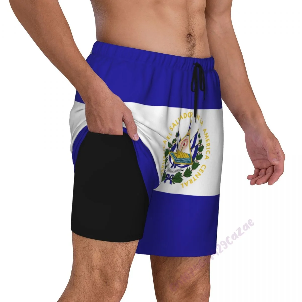 

Мужские плавки с 3D-флагом Сальвада и компрессионной подкладкой 2 в 1, быстросохнущие летние шорты для плавания с карманами
