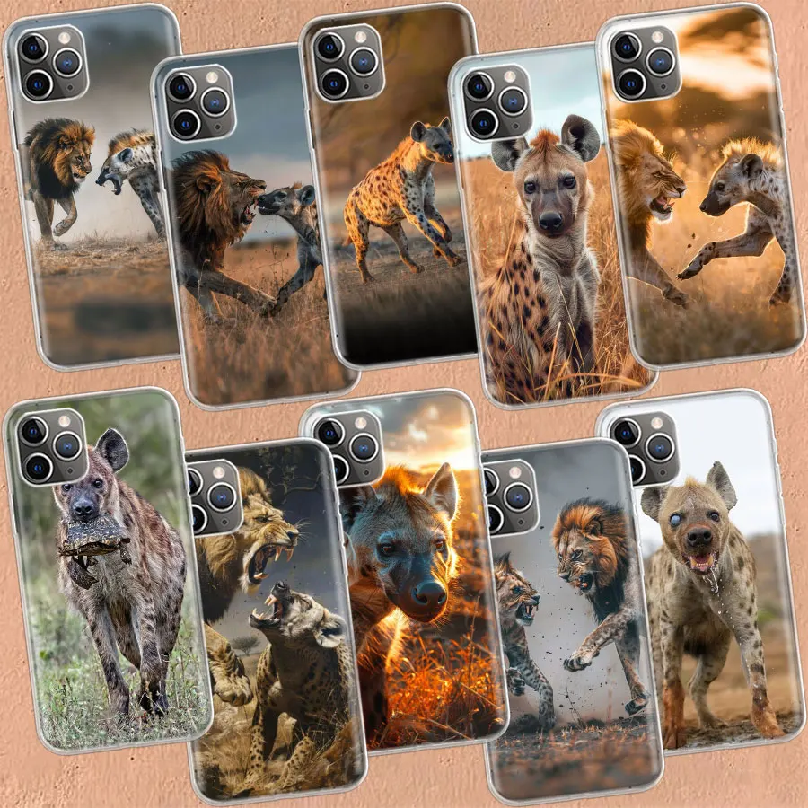 Lion Fights With Hyenas Clear Case For Aplee iPhone 11 14 Pro 15 Plus 16 Pro Max 12 13 Mini XR X XS Max Clear TPU Phone Cover