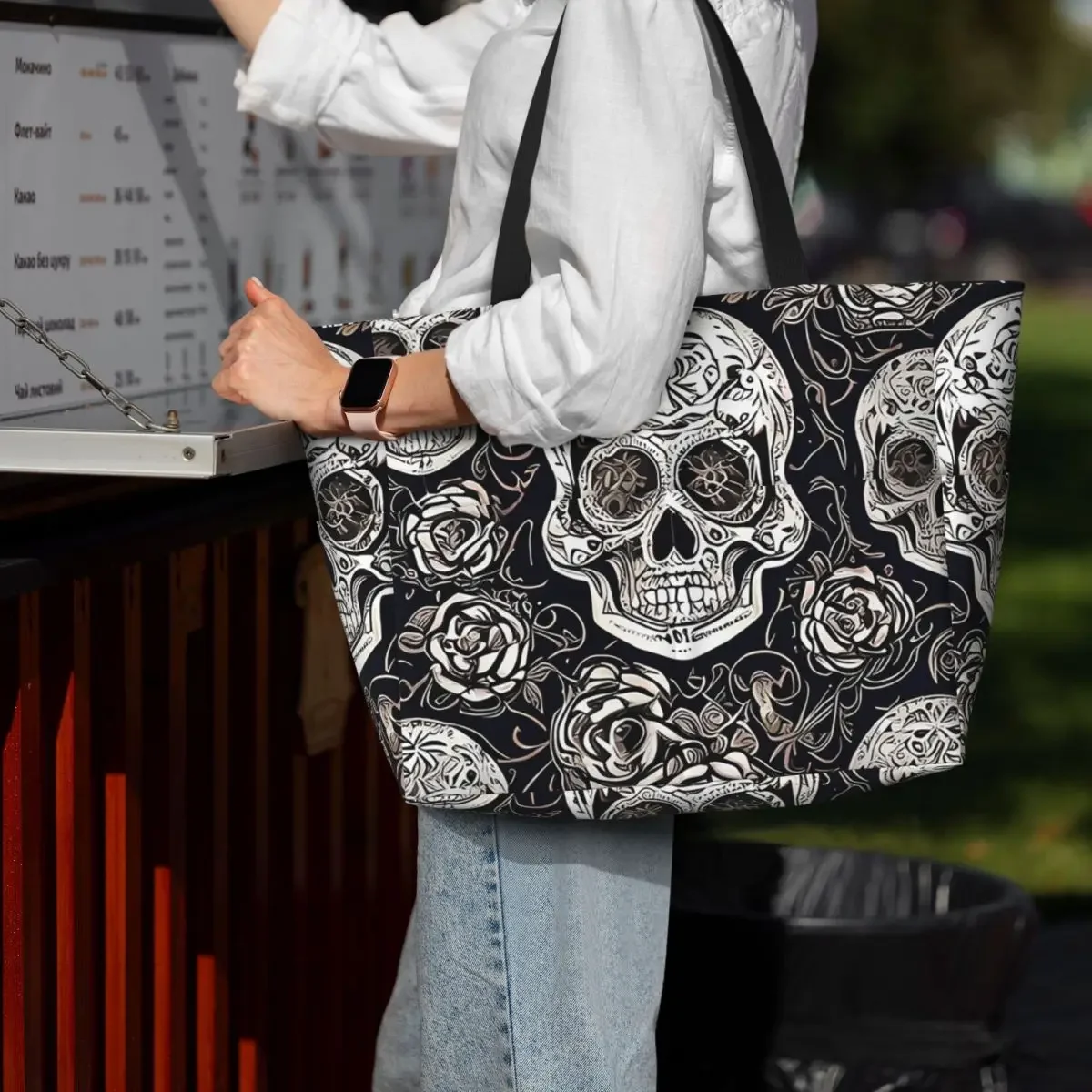 Copy Of Sugar Skull Day Of The Dead Neon Sugar Skull Beach Tote Bag Sport Gym Yoga Large Tote Bag Women Travel Bag Fitness bag