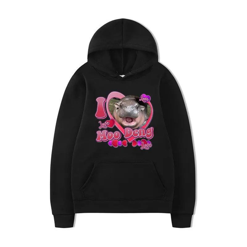 I Love Moo Deng Baby Hippopng Printed Hoodie Men's Women Fall/Winter Cartoon Fashion Sweatshirt Vintage Gothic Harajuku Pullover