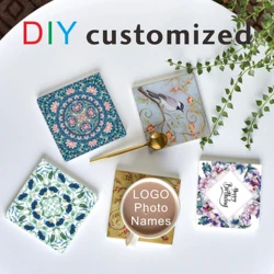 Ceramic Coaster with Customized Print Logo, Cork Backing Cup, Mug Mat, Pad for Kitchen Desk, Photo Text, DIY