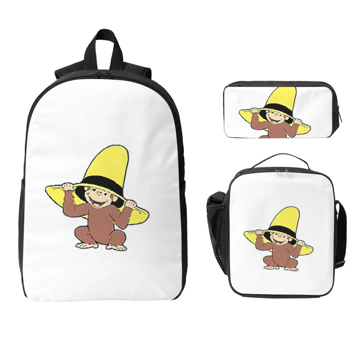 

Curious George Backpack Student Boys Girls BookBag School Bag Computer Shoulder Bags 3ps Insulated Lunch Bag Pencil Case