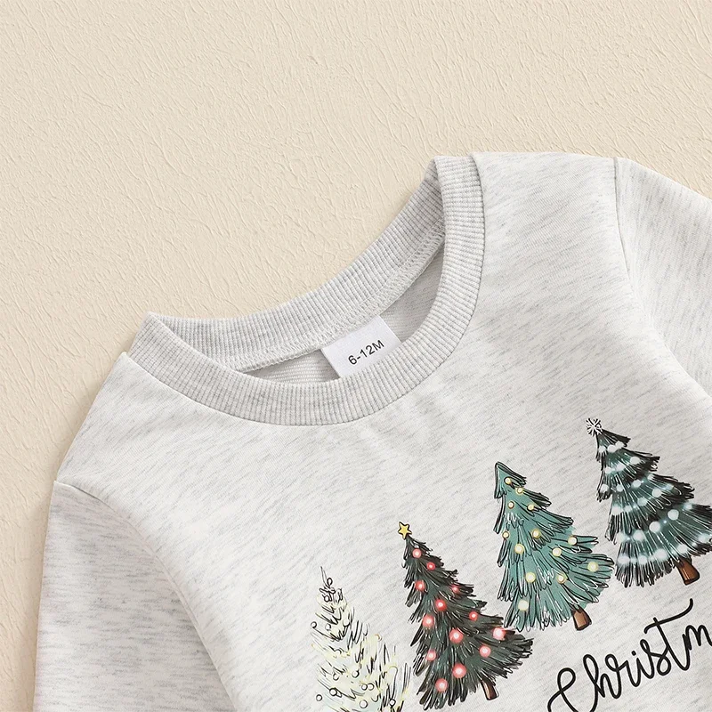 Completi natalizi per bambini da bambino, felpe a maniche lunghe con stampa di lettere dell'albero di Natale e pantaloni lunghi, set di vestiti da 2 pezzi