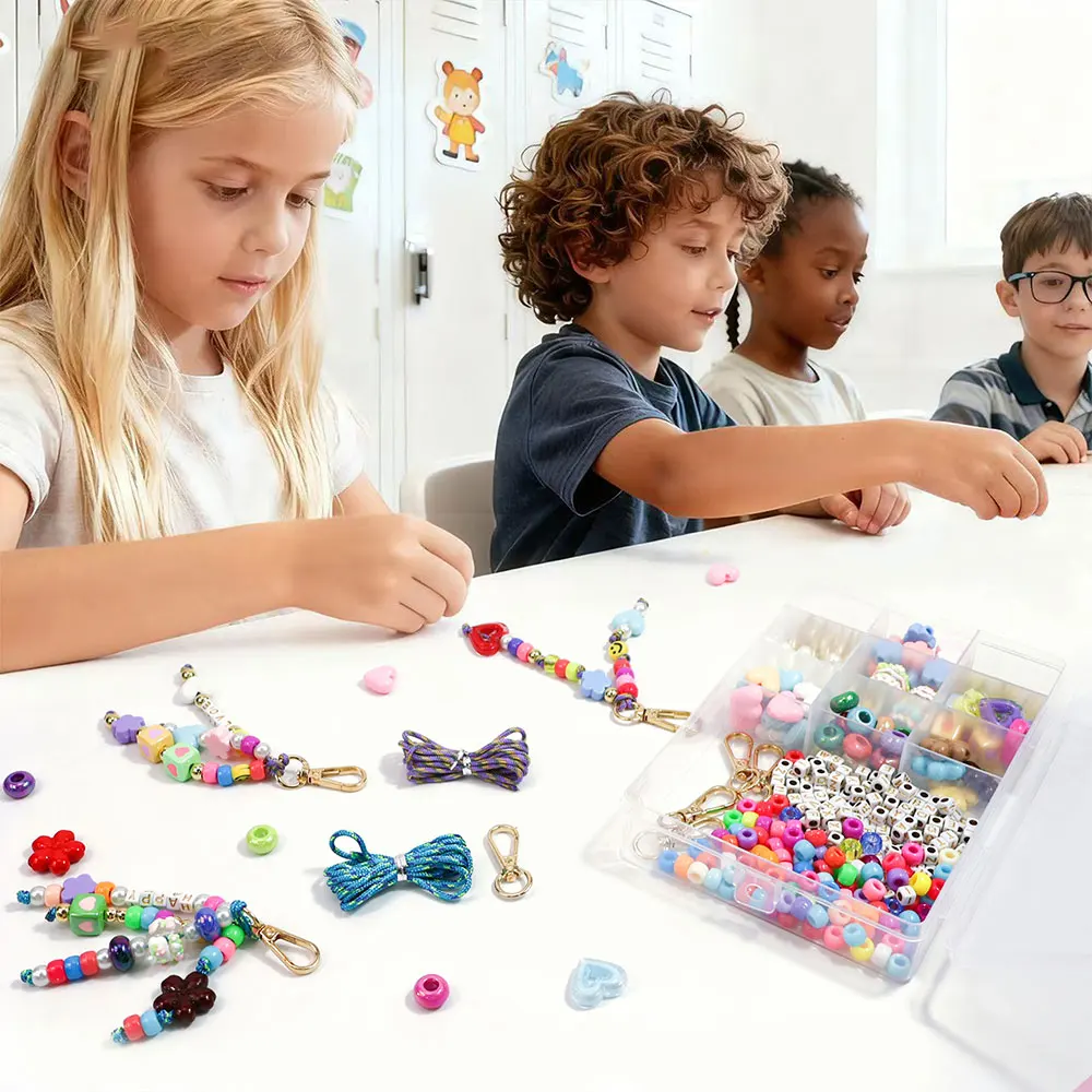448 PCS DIY Keychain Making Kit Beads Pendant Jewelry Bag Craft Supplies Acrylic Make Handmade Gifts Friends Family Gifts view 3