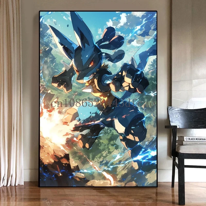 Lukisan kanvas HD klasik Pokemon tokoh Anime lubario Poster cetak cat air dinding seni Gambar Modern dekorasi rumah hadiah anak-anak