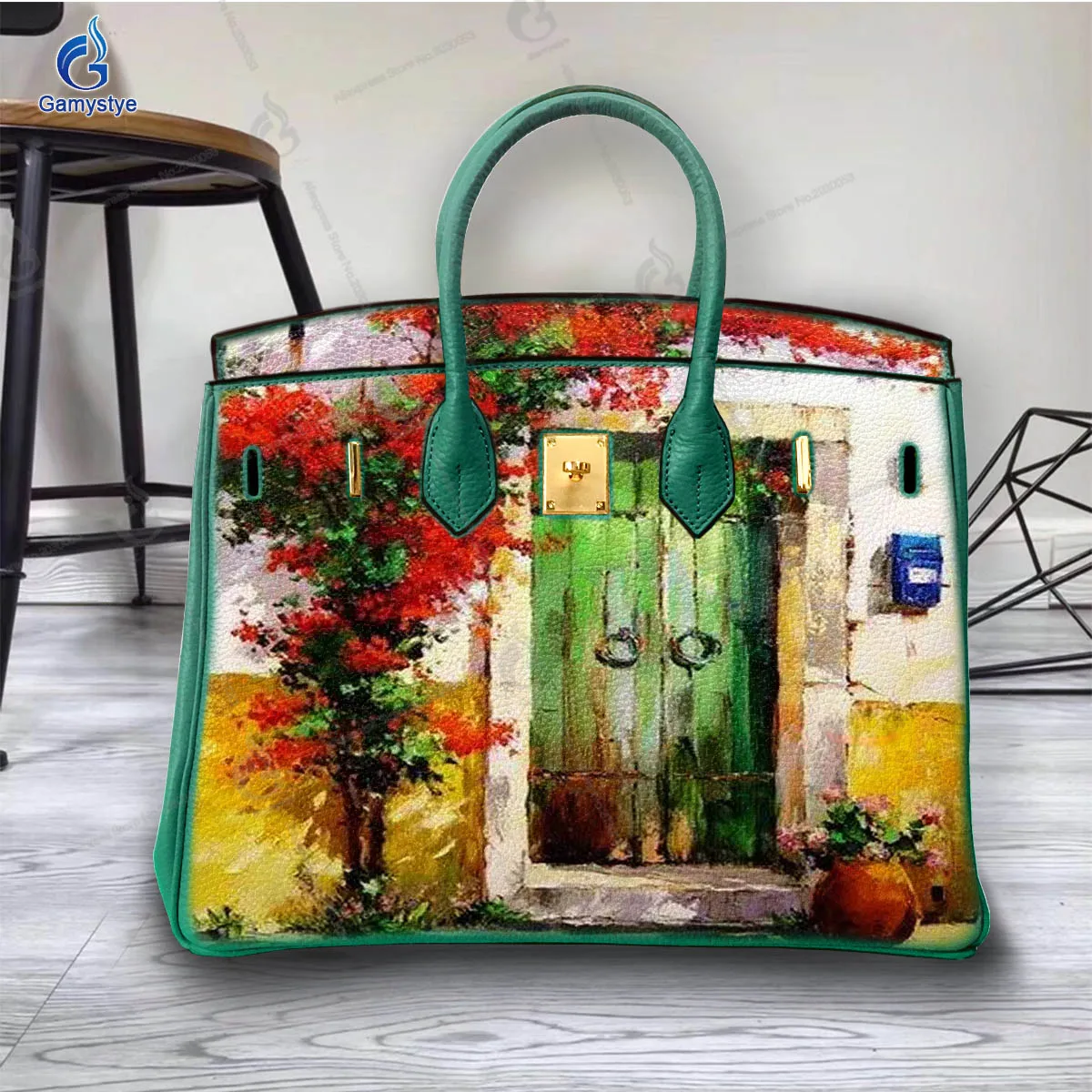 Personalizar bolso Art Hand Painted A tightly closed door Bags Ladies purses and handbags Messenger Clutch Totes Genuine Leather