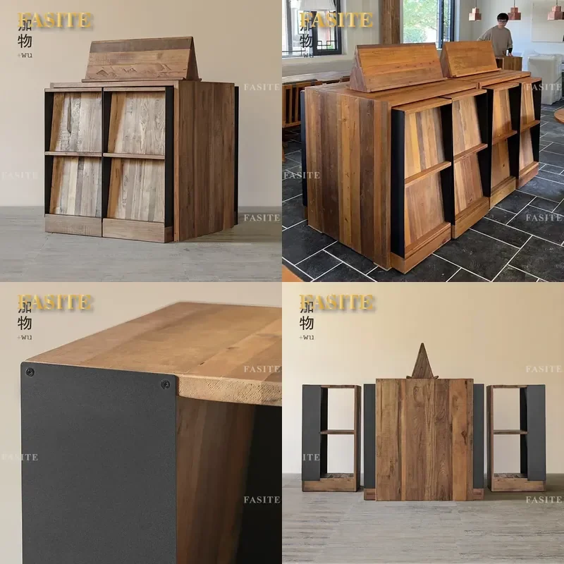For  Old Wooden Bookshelf Retro Newspaper Rack Bookcase Display Shelf for  Cafe Home Decor