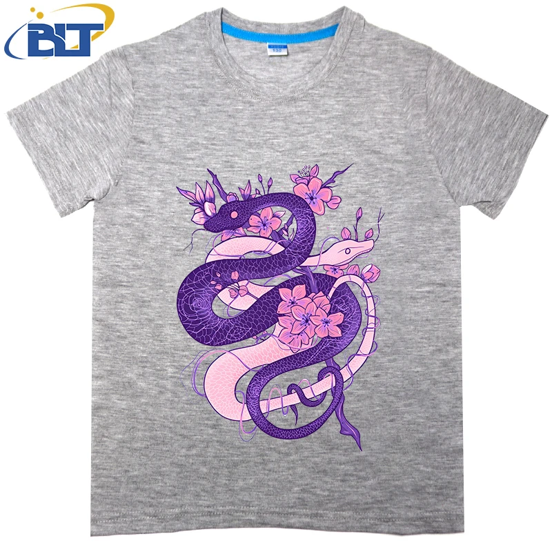 T-shirt dziecięcy z nadrukiem Twin Snakes, letni bawełniany top z krótkim rękawem, odpowiedni zarówno dla chłopców, jak i dziewcząt