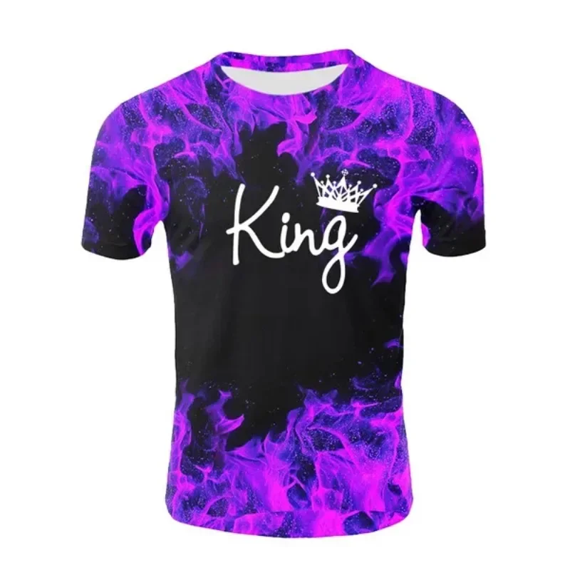 Matching Couple King and Queen His and Her Fashion Flame 3D printing T Shirt Short Sleeve O-neck Tops Oversized S-6XL