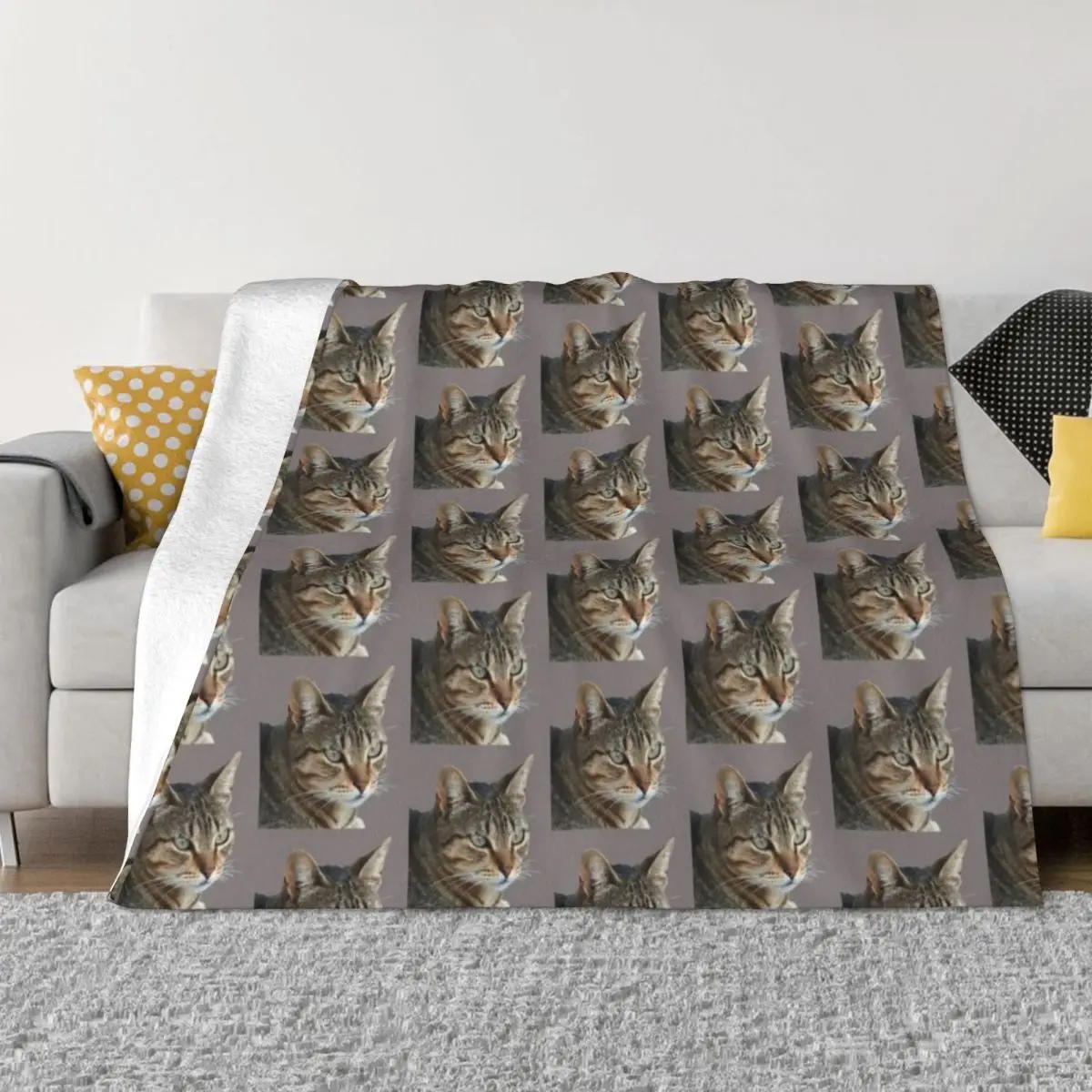 

Stunning Tabby Cat Close Up Portrait Vector Isolated Throw Blanket warm for winter Retros Blankets Sofas Of Decoration Blankets