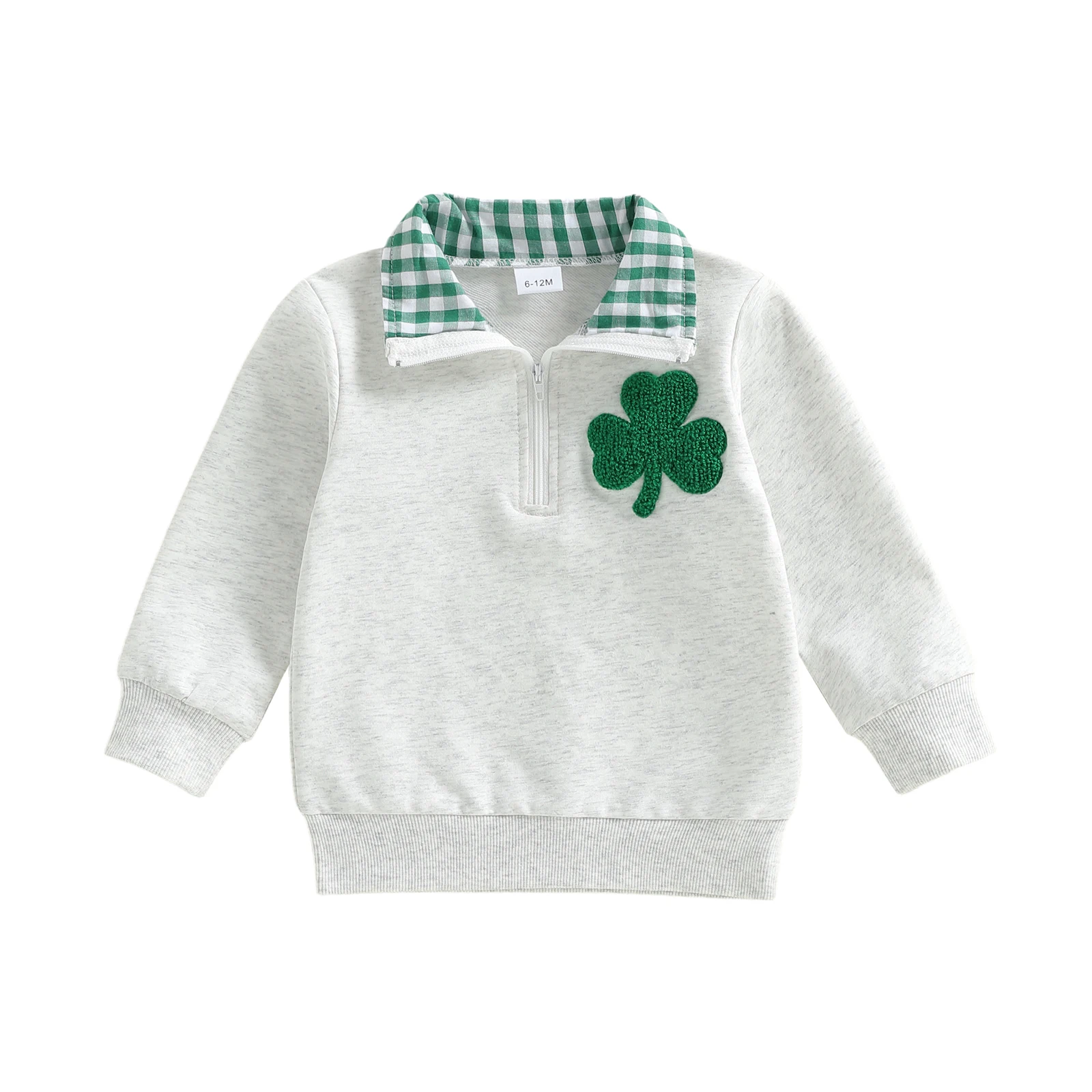 Toddler Baby Boy Irish Tops Fashionable Cute Shamrock Embroidery Long Sleeve Collared Pullover