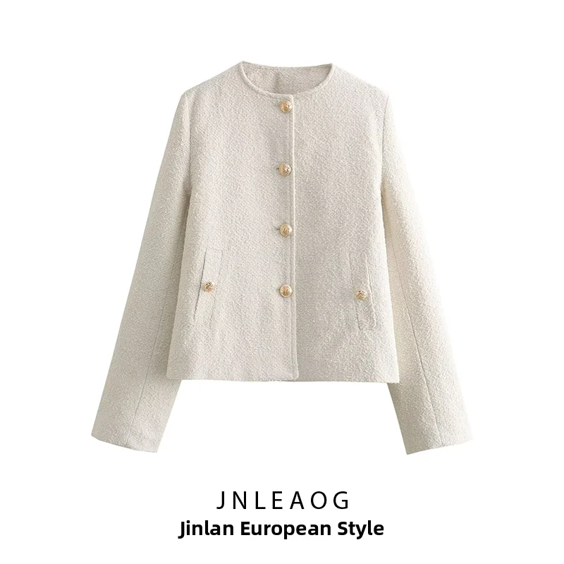 JNLEAOG Summer New Fashion Short Texture Versatile Women's Jacket Standard Fit Polyester Button Closure Ladies Outerwear