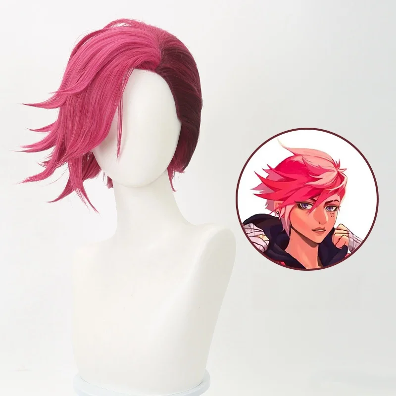 Vi The Piltover Enforcer Cosplay Anime Arcane Wig LOL Hair Halloween Party Prop