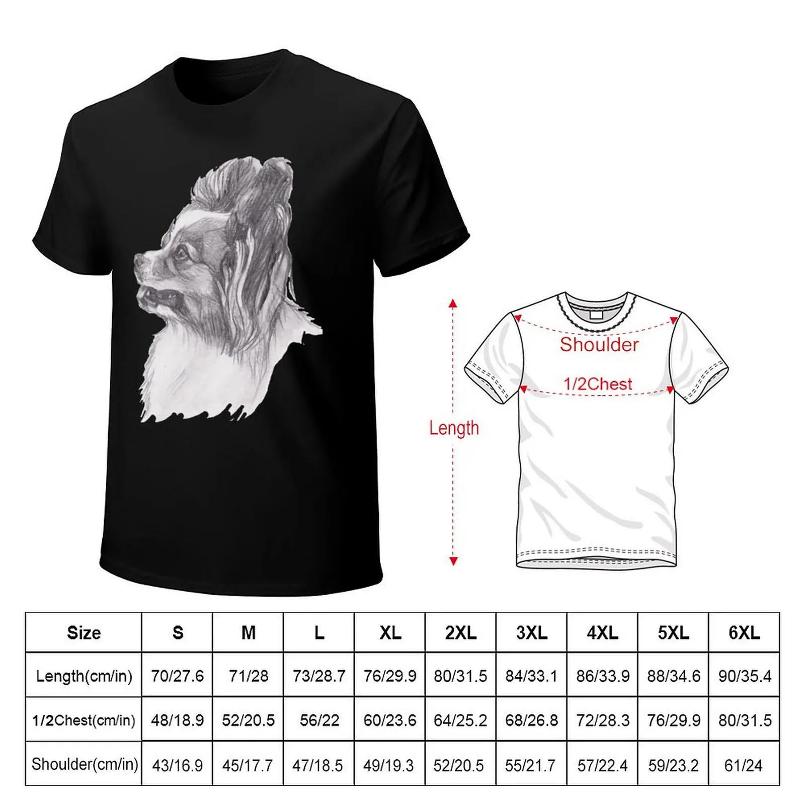 Classic Papillon Dog Profile Drawing T-Shirt Holiday Lightweight T-Shirt