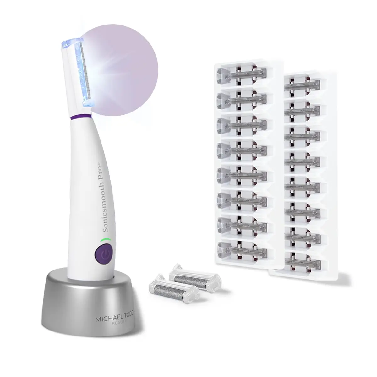 

Бритва Sonicsmooth Pro+ Dermaplane для женщин со светодиодной подсветкой, 16 лезвиями и 2 насадками для отшелушивания - средство для удаления пушковых волосков