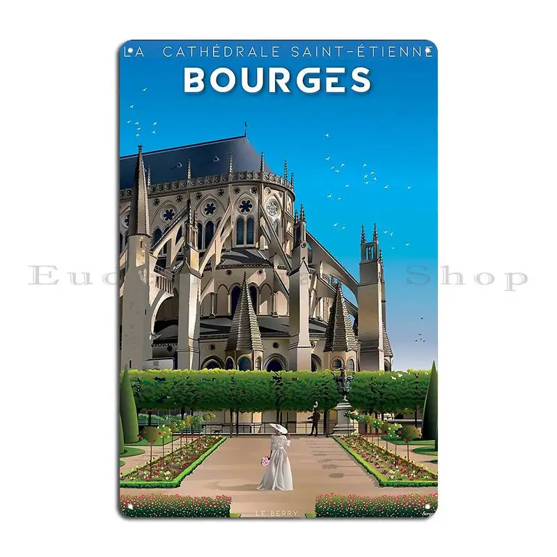 ملصق سانت اتيين كاتدرائية بورجز لو بيري لور فالي لوحة معدنية سينما مخصصة للديكور نادي تين تسجيل ملصق #2