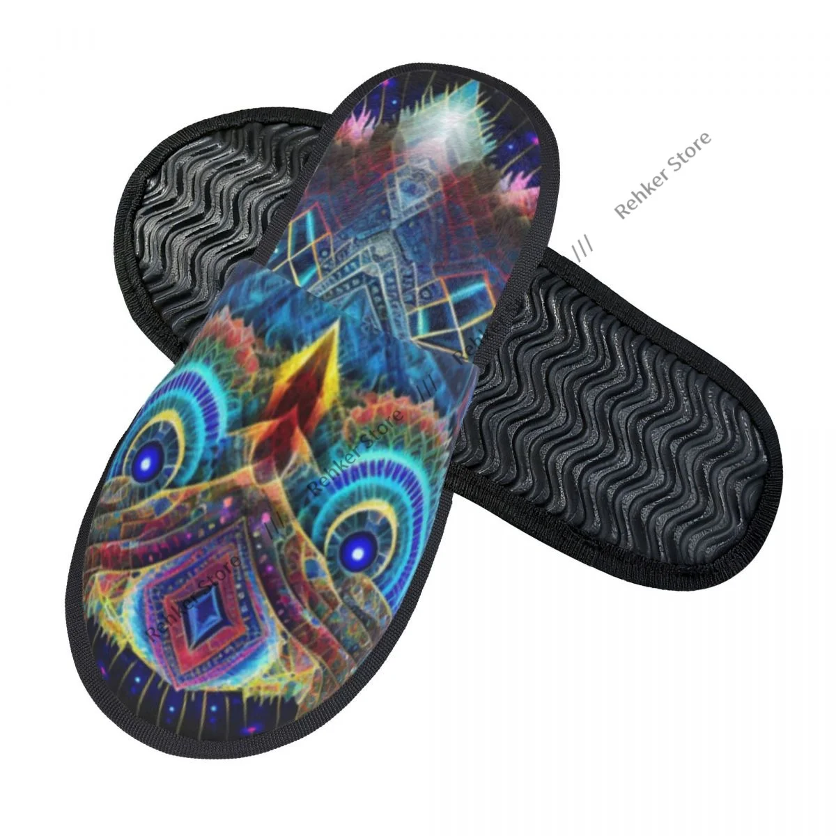 Indoor Slippers Owl Cosmic Psychedelic Fractal Plush Slipper Autumn Winter Shoes House Flat Floor for Bedroom