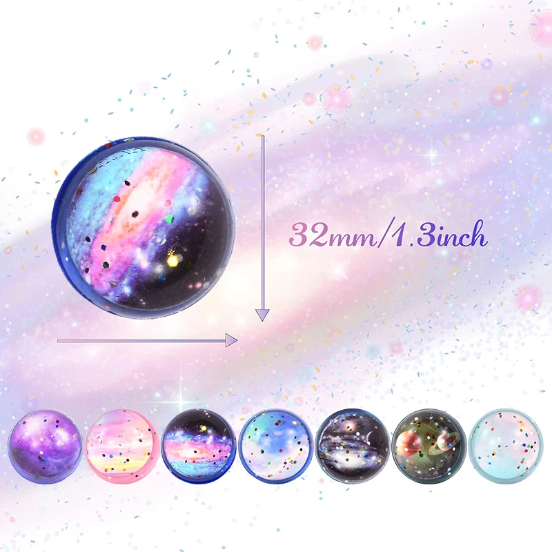 10/20Pcs 32mm Space Theme Glitter Bouncy Ball Toys Kids Birthday Party Favors Classroom Prizes Goodie Filler Pinata Guest Gift