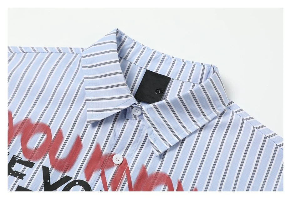 Summer Mens Striped Long Sleeve Shirts Hip Hop Letter Print Blouses Men Harajuku Streetwear Vintage Casual Fashion Loose Shirts