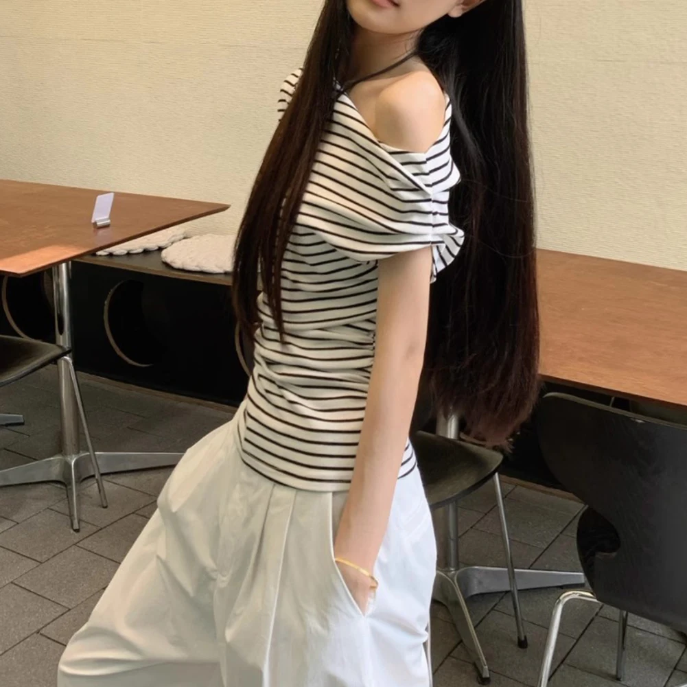 Roupas de férias moda menina quente gola de um ombro roupas regular comprimento leve tecido elástico moda diária