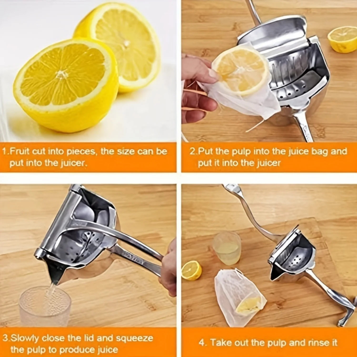 Premium Stainless Steel Manual Citrus Juicer - Hand Press for Fresh Lemon & Lime Juice in Kitchens - Durable Silver Squeezer