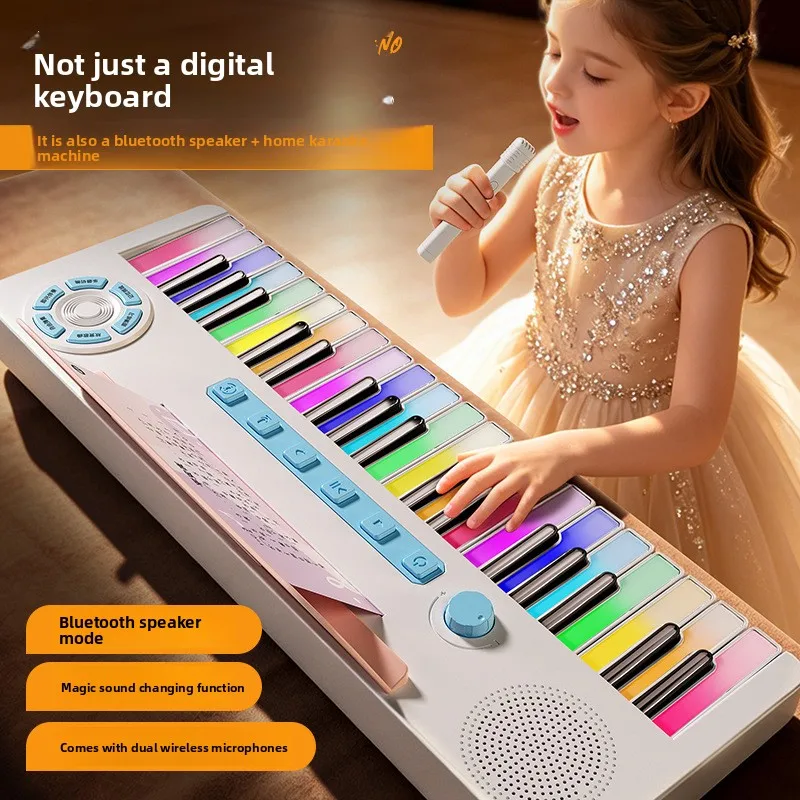 Electronic Organ with Dual Microphone Bluetooth Speaker  Early Education Playing and Singing Baby Beginner Music Educational Toy
