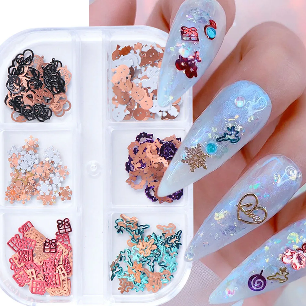 

2boxes Xmas Nail Ornament Creative DIY Nail Art Charm Manicure Supply Safe Zinc Alloy for Xmas Party Manicure Sticker