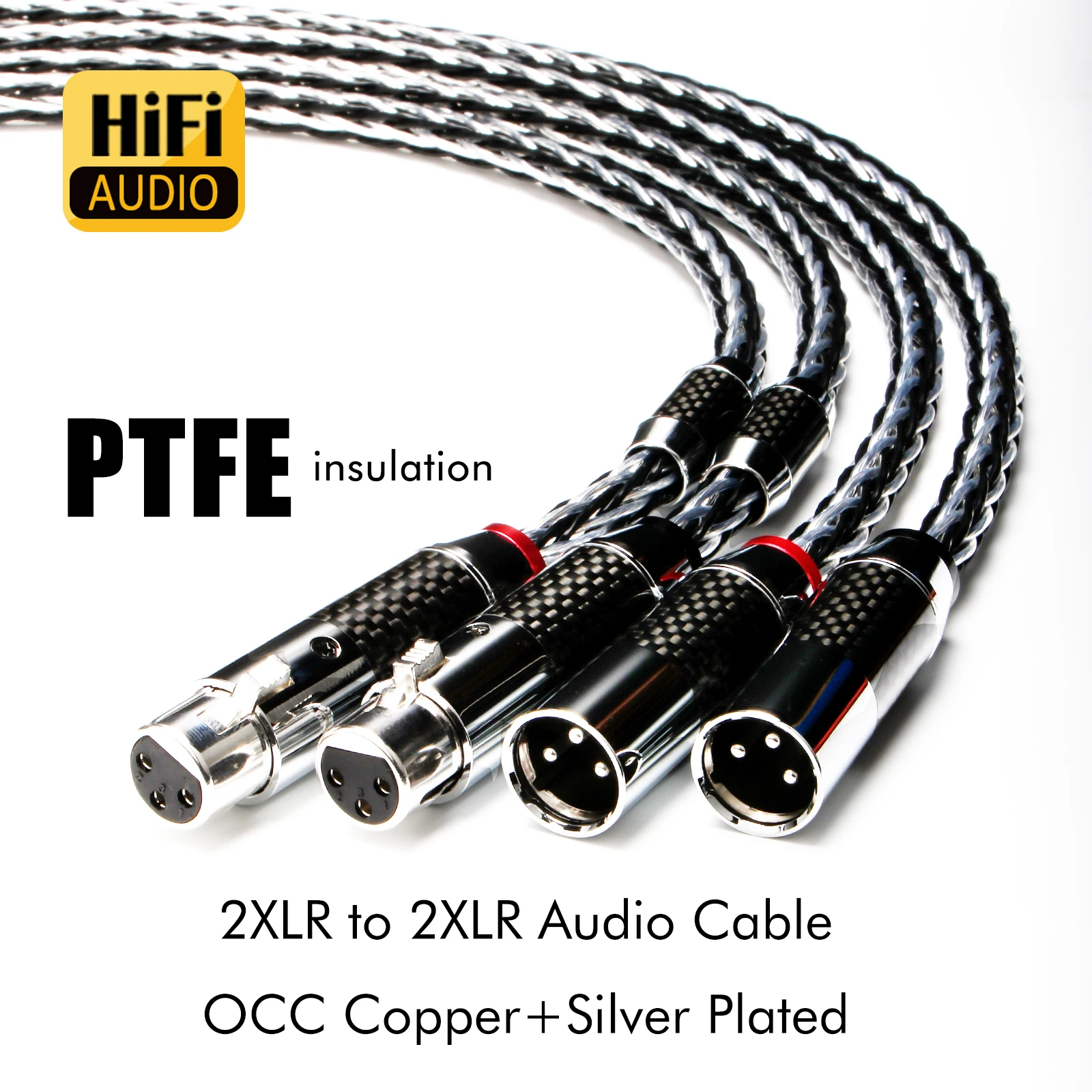 Paar 8CS XLR-Kabel 16-adrig 7N OCC versilbertes XLR-Kabel Stecker auf Buchse verriegelter XLR-Stecker Splitter Audio-Symmetriekabel – Detail 4