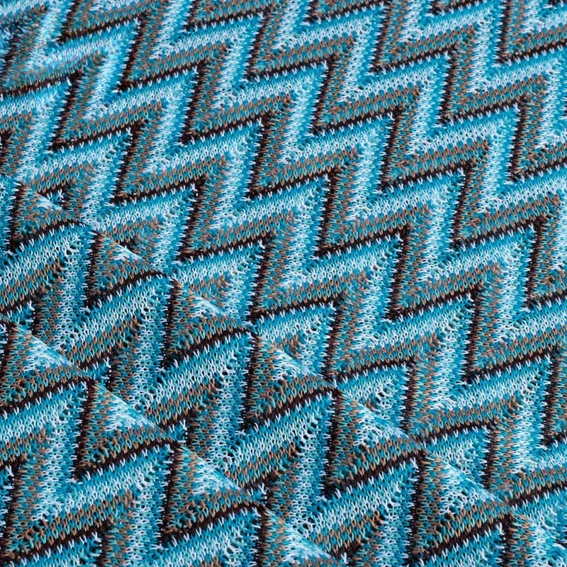 Coffee Colored Blue Pure Polyester Wavy Lace Crochet Jacquard Knitted Fabric Clothing Design European and American Fabrics