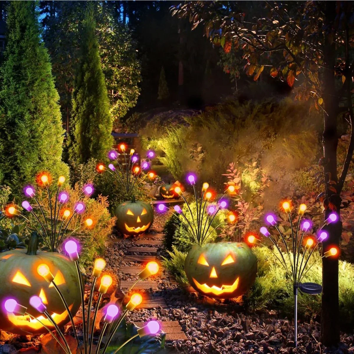 Pop 2pcs/set 10 LED Solar Firefly Garden Lights Sway By Wind Waterproof Stake Lights With 2 Modes Suitable For Home Garden Decor