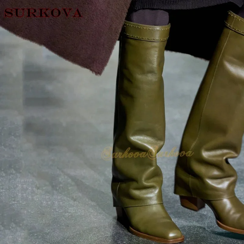 

Square Toe Loose Trouser Boots Chunky Heel Catwalk Slip-On Women'S Rider Boots Elegant Luxury Fashion Boots Winter 2024 New 43