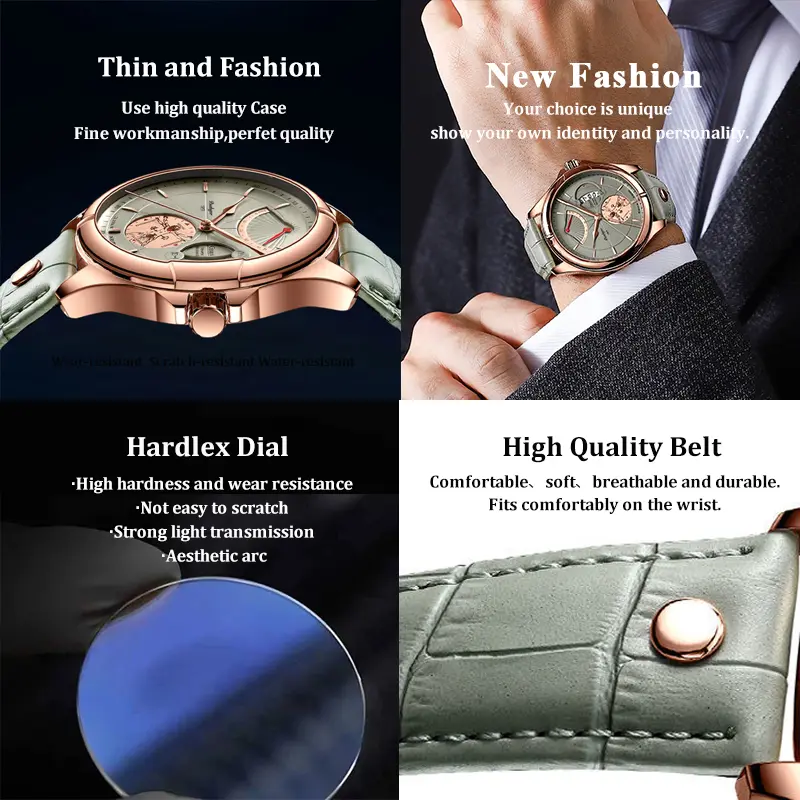 POEDAGAR Luxury Business Men's Quartz Wristwatch Waterproof Luminous Date Leather Man Watch Fashion Watches For Men Reloj Hombre - 4