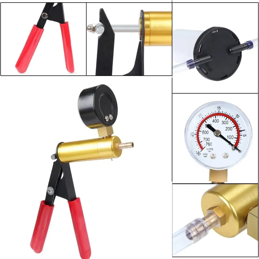 Manual Vacuum Pressure Pump Brake Fluid Drain Kit Vacuum Pistol Pump Tester Kit Portable Durable Aluminum Vacuum Gauge