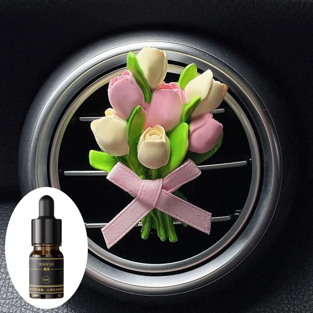 Tulip Bouquet Car Mounted Fragrance Car Goddess Air Conditioner Air Outlet Diffuser Stone Car Interior Decoration Accessories