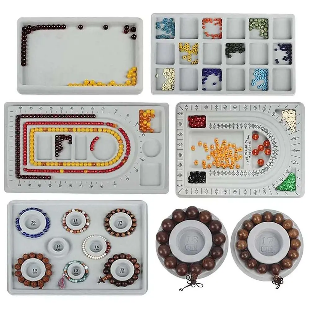 Beading Tray Resin Multi-functional Plastic DIY Necklace Tool Gray Flocked Bead Board Measuring Tool Jewelry Design Tool