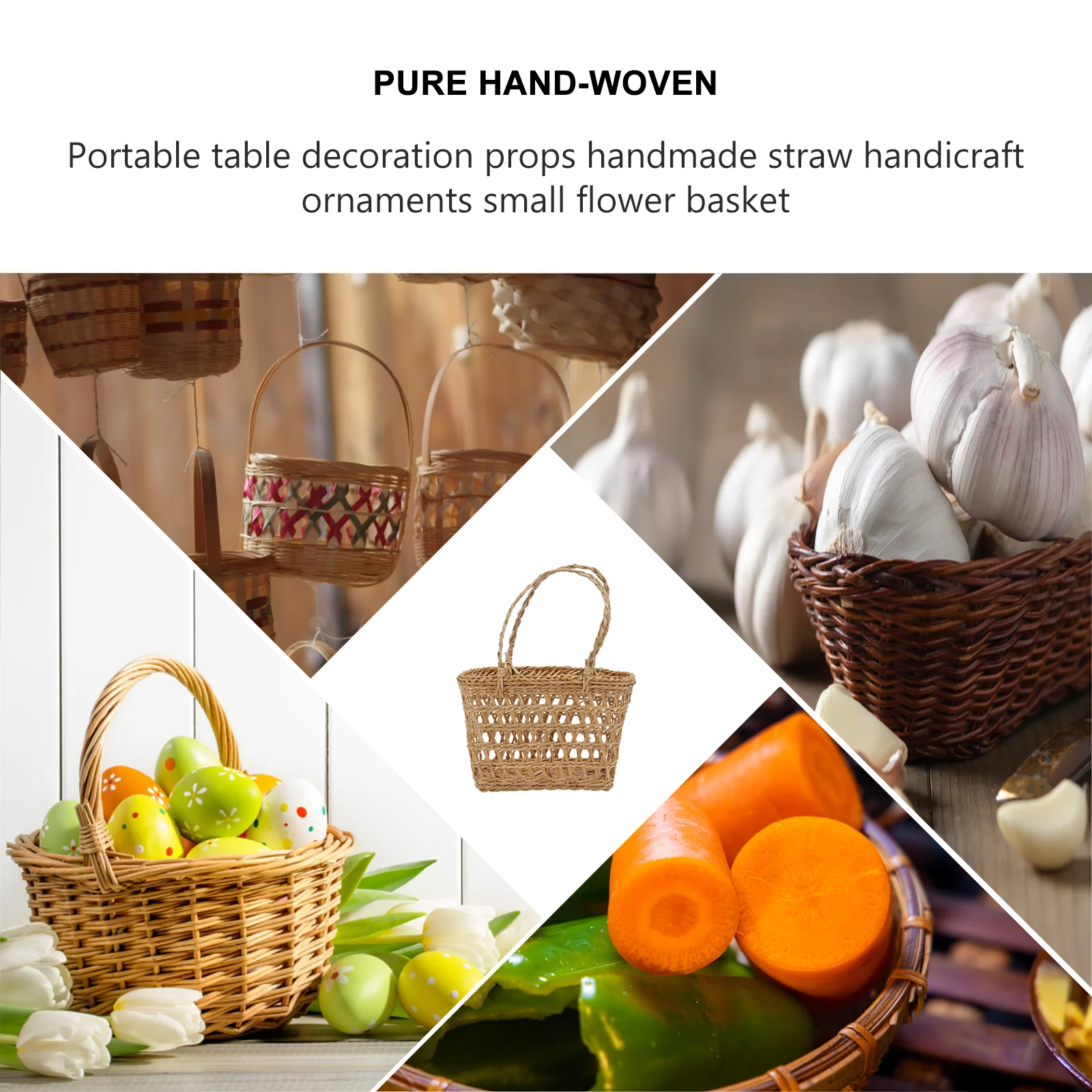 

2pcs Straw Woven Baskets Small H made Flower Basket Rattan Khaki Storage Container Home Decor Craft Portable Durability