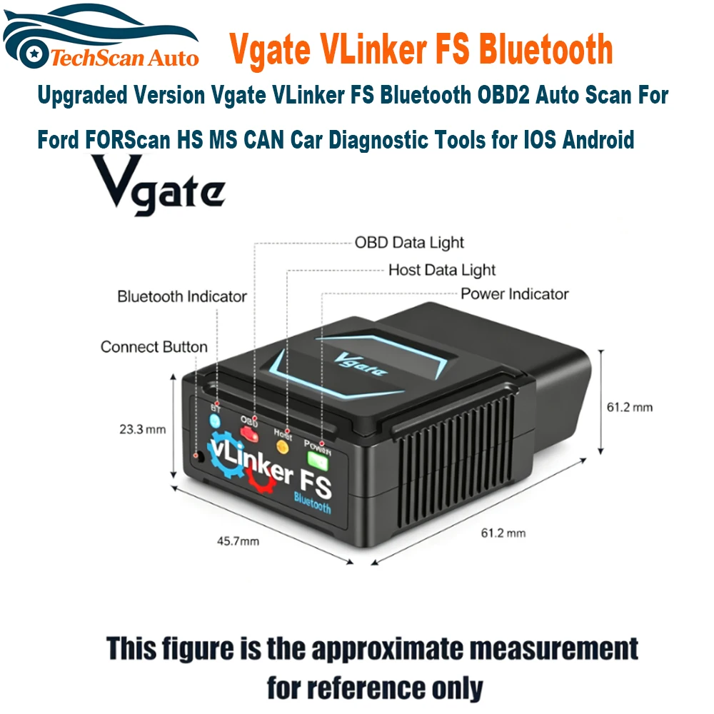Upgraded Version Vgate VLinker FS Bluetooth OBD2 Auto Scan For Ford FORScan HS MS CAN Car Diagnostic Tools for IOS Android