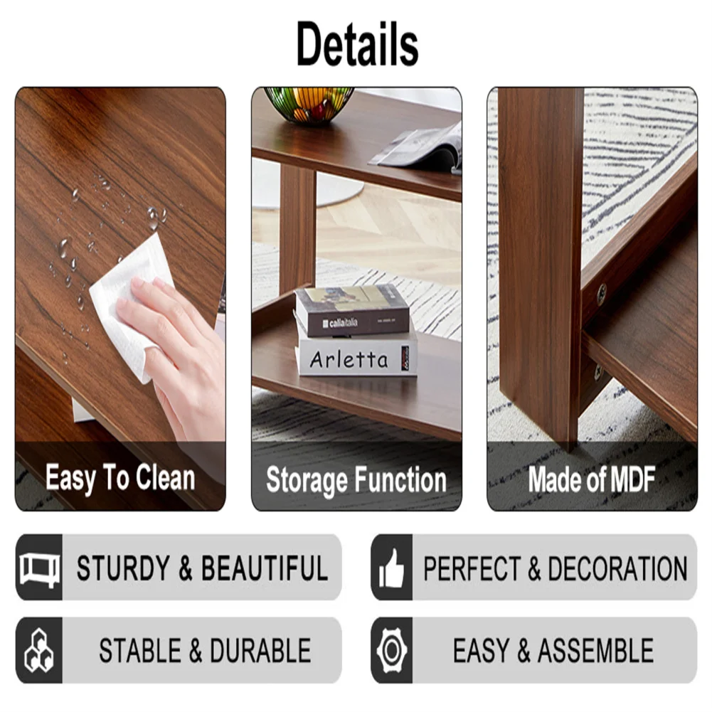 Modern Coffee Table 2-Tier Cocktail Table Center Table With Open Storage Shelf For Living Room Home Office Tea Table