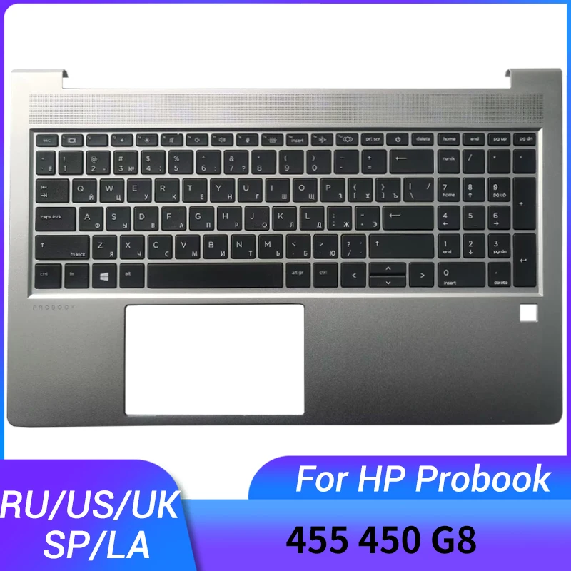 

NEW Russian/US/UK/Spanish/Latin laptop keyboard For HP Probook 455 450 G8 palmrest upper cover With fingerprint hole