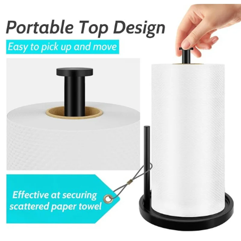 

Multifunctional Paper Towel Holder Stand, Stainless Steel Kitchen Paper Roll Holder with Weighted Base, Freestanding Gold Tissue