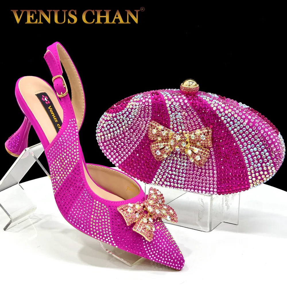 Venus Chan Latest Italian Design Lady Shoes and Accessories Bag with Rhinestone Butterfly Decoration for Wedding Bridal