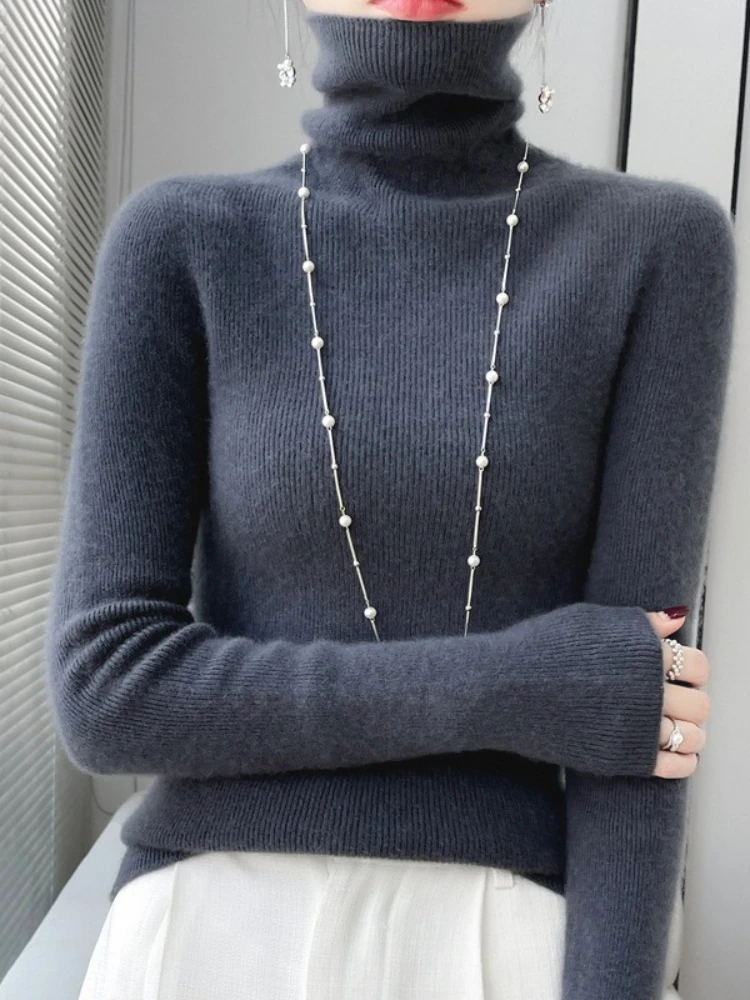 

Новинка 2025, осенне-зимний шерстяной вязаный свитер с высоким воротником, женская толстовка с капюшоном, повседневный модный вязаный свитер, облегающий универсальный свитер